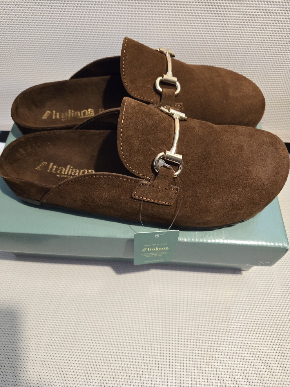 Italian Shoemakers Brown Suede Slip-On Loafers with Gold Bit